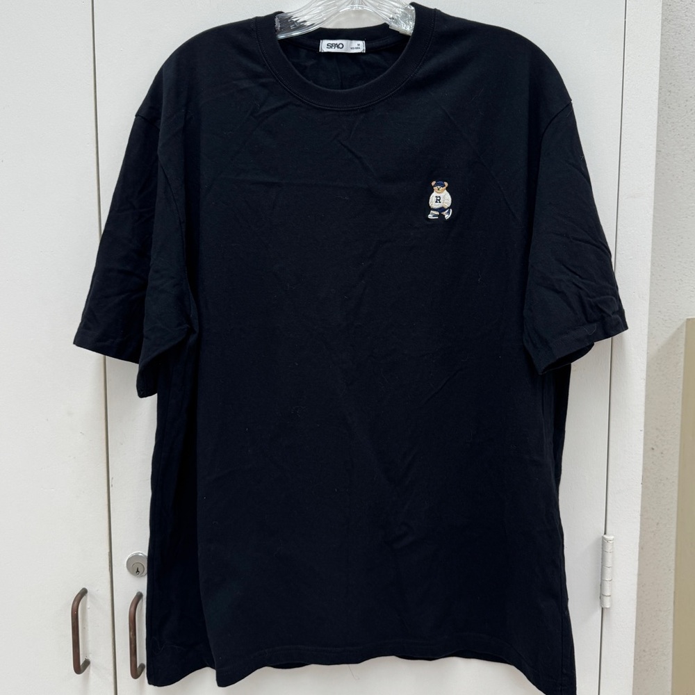 SPAO 100% Cotton Men’s Black Graphic T-Shirt M Embroidered Bear Fall Streetwear